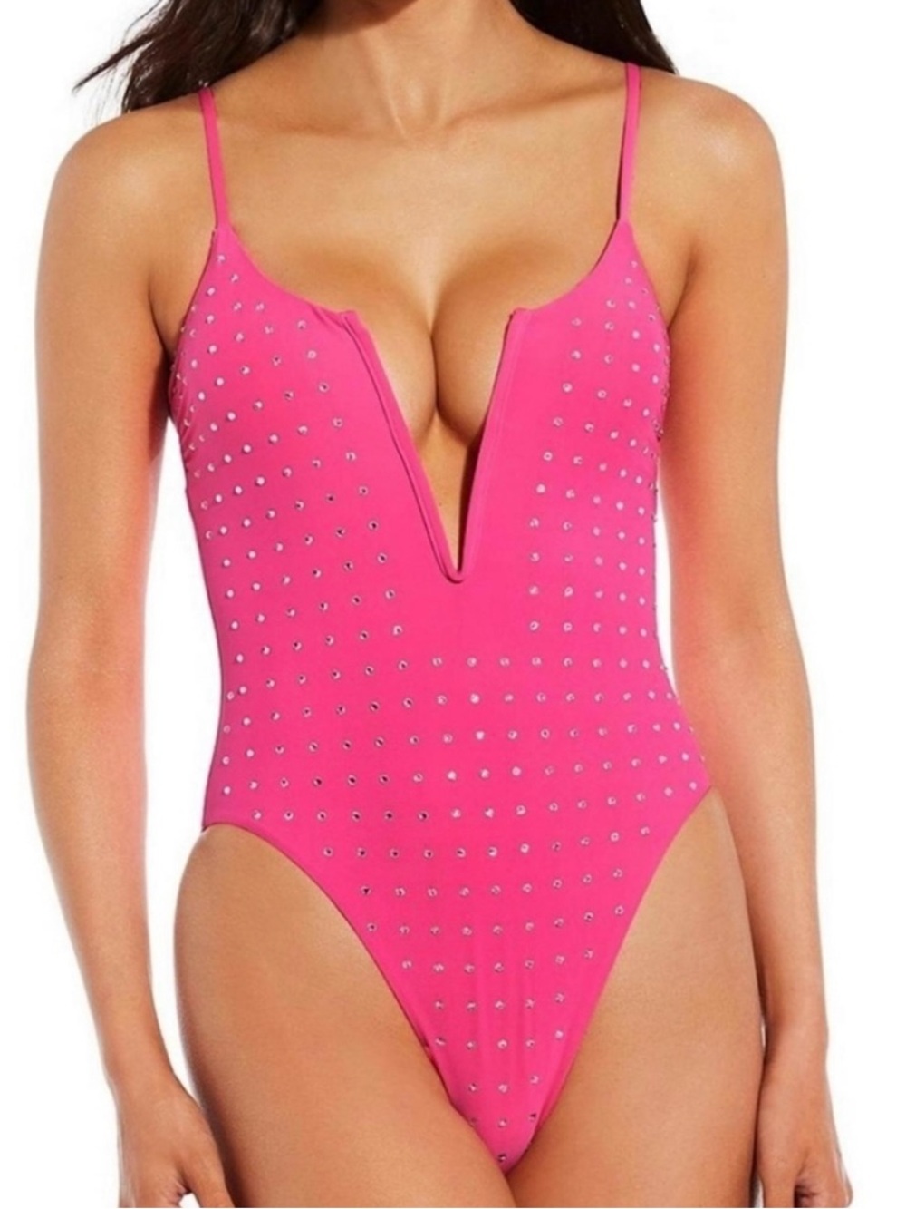 Gianni Bini Hot Pink Studded One-Piece Swimsuit